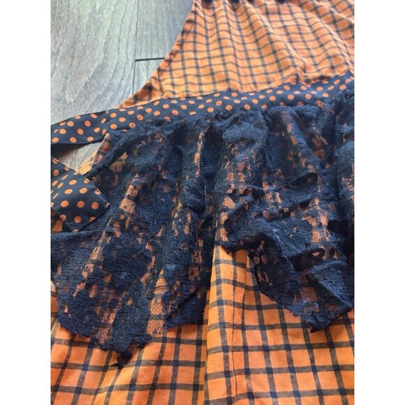 Pier1 imports Halloween Apron Orange Black White Polka Dot Spider Lace One Size - Picture 3 of 7